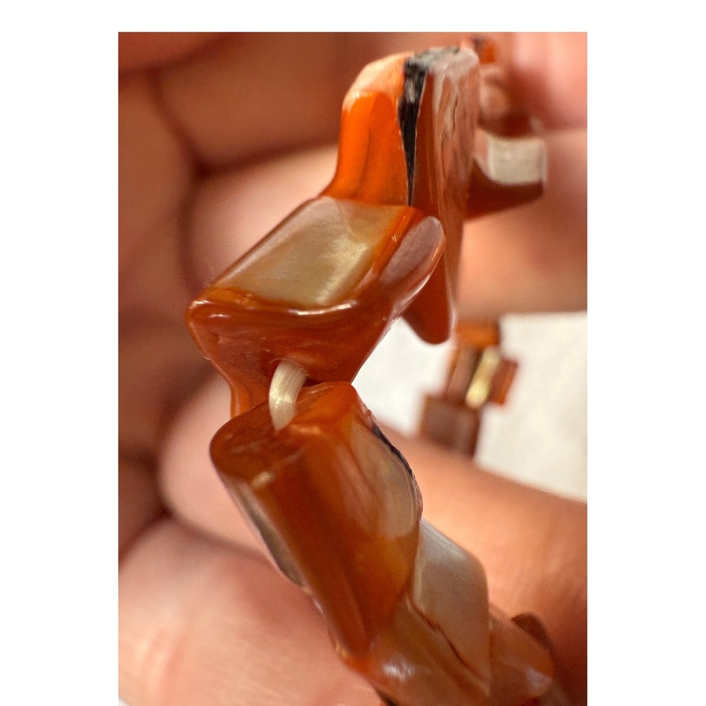 Vintage Cognac Orange Iridescent Shell Stretch Bracelet Square Bead Boho Coastal - Picture 9 of 9